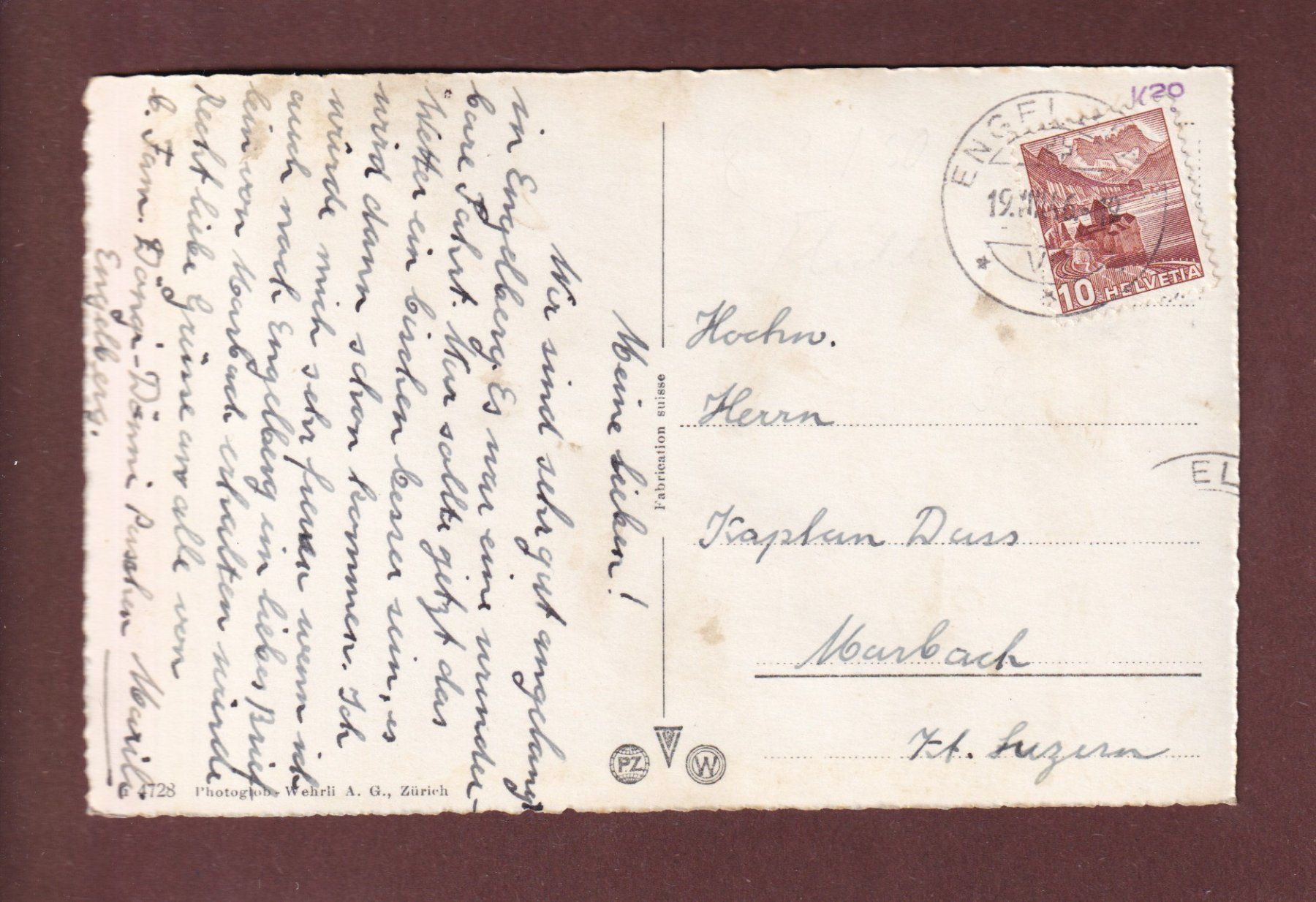 Cartoline postali: ENGELBERG - Kloster - Hahnen - 1946 – Usato da Pully venduto da nicecards-shop 1