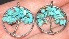 Anhänger Set L-8269 – 1 Paar Lebensbaum Türkis ca. 34x28mm