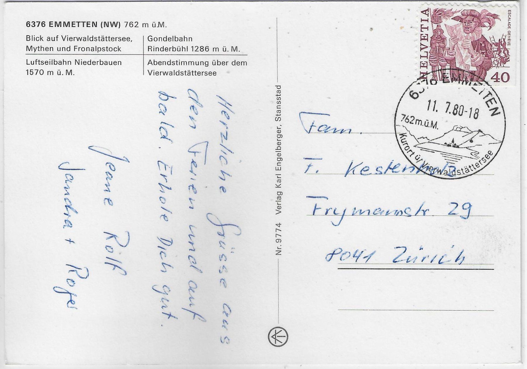 Cartoline postali: Gondelbahn & Luftseilbahn - Emmetten – Usato da Ettingen venduto da Kartenplanet 1