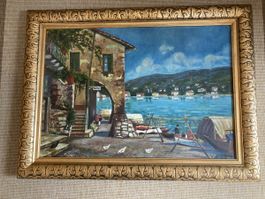 Ölgemälde "Hafen am See", W. Naegelj signiert, 1924