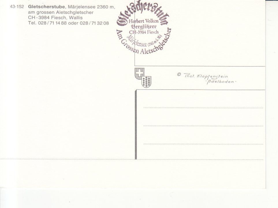 Cartoline postali: Fiesch Gletscherstube ca. 1990 – Usato da Bürglen TG venduto da StampGraf 1