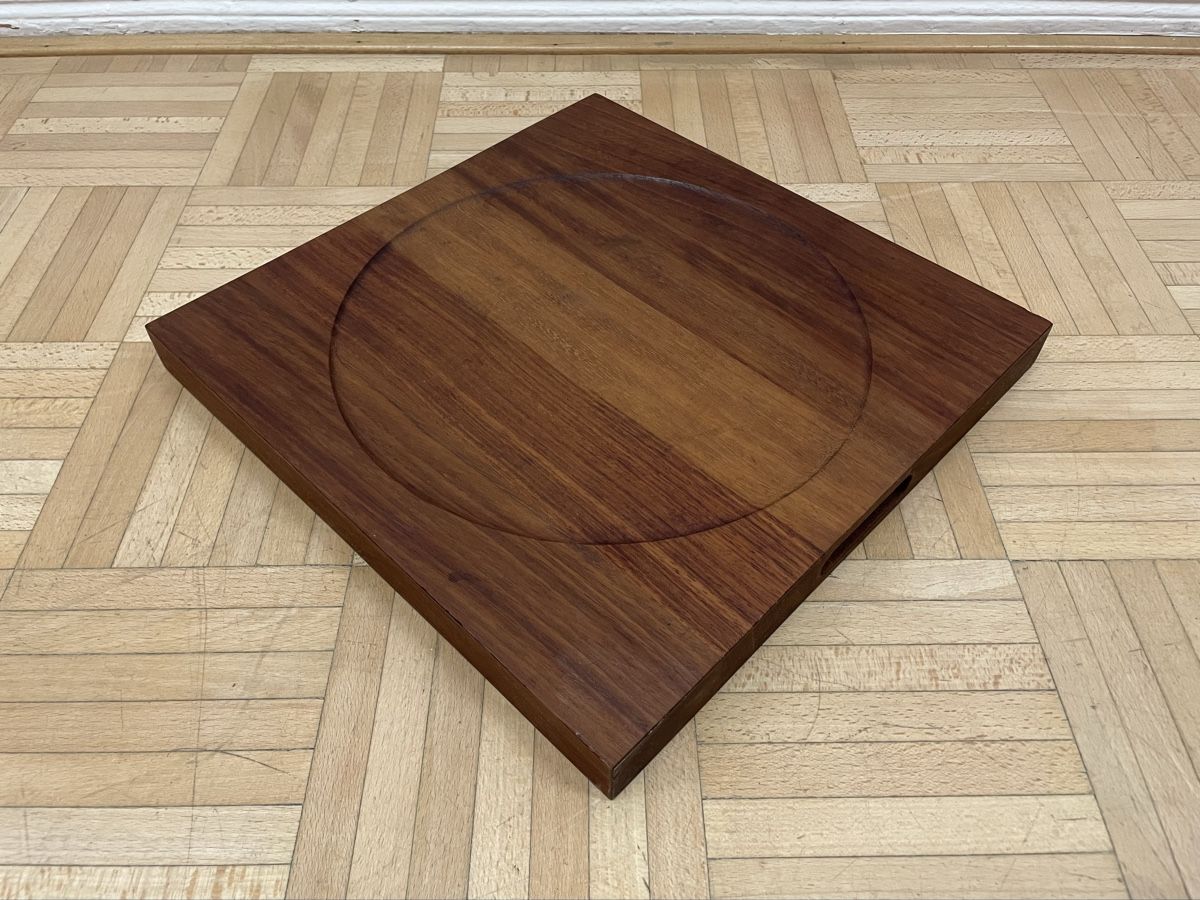 Schalen: Vintage Teak Schale oder Platte Quadrat rund Holzschale 70er – Gebraucht aus Zürich von Vintagewiesel 2