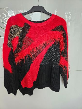 Pullover handgestrickt Gr. 40 / 42 Mustermix Wolle/Baumwolle