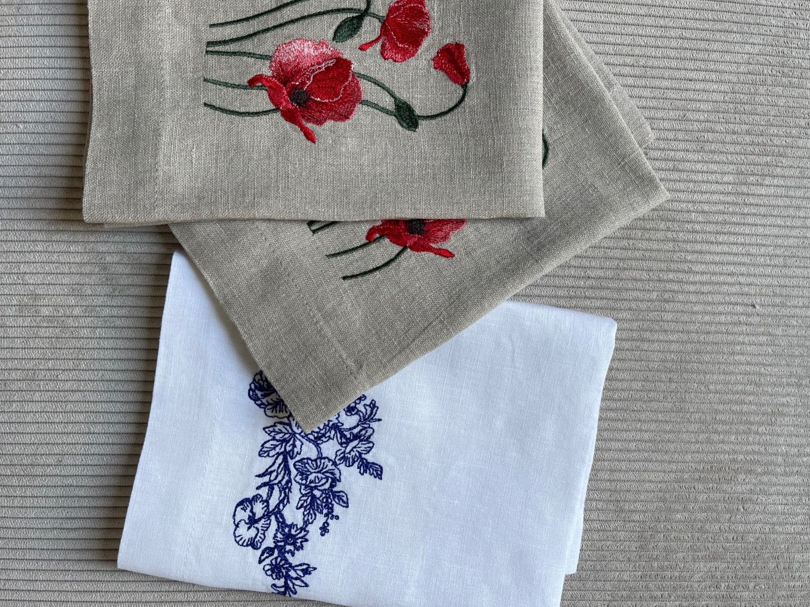 Tovaglioli: Leinen Serviette, bestickte Serviette, Natur Farbe – Nuovo e nell'imballaggio originale da Meilen venduto da tea_n6fg 1