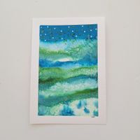 Aquarell Original Abstrakt blau - 14.5 x 20.5cm