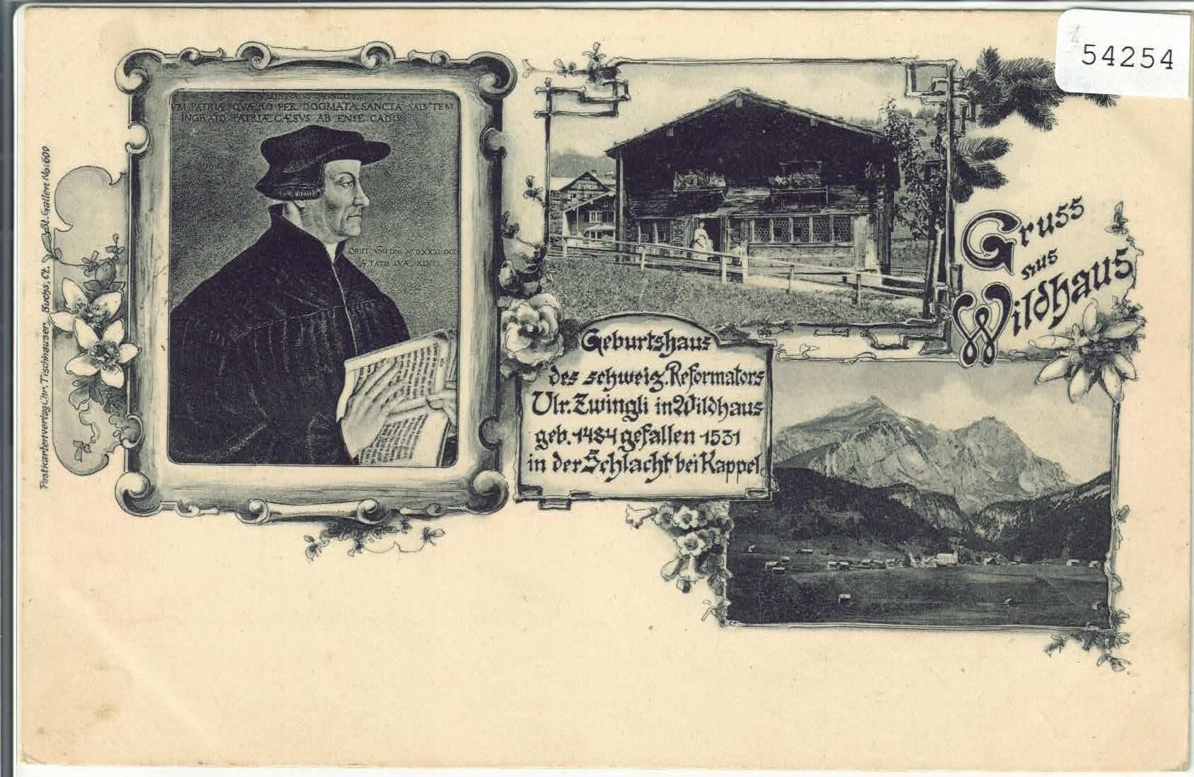 Ansichtskarten: Gruss aus Wildhaus - Zwinglihaus – Gebraucht aus Ettingen von Kartenplanet