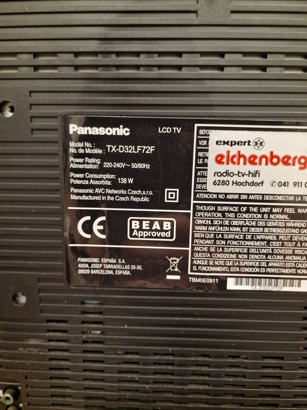 Panasonic Fernseher: Panasonic TX-D32LF72F LCD Fernseher – Defekt aus Buchrain von Sssschaller 4