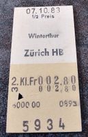 Billette Schweiz Winterthur Zürich HB 2. Kl. 5934