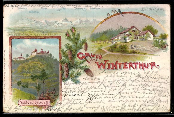 Cartoline postali: Litho Winterthur, Schloss Kyburg, Bruder – Usato da Berlin venduto da bartko-reher