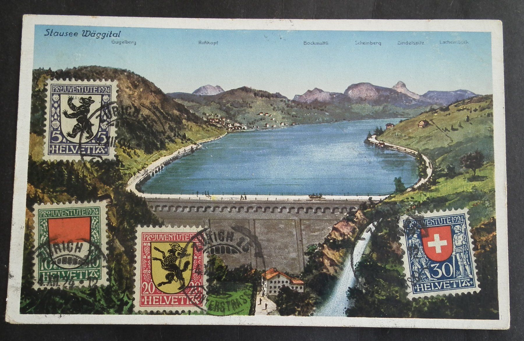 Cartoline postali: 1924  R-Post Ansichtskarte Stausee Wäggital  Pro Juventute – Usato da Kriens venduto da WULLU99
