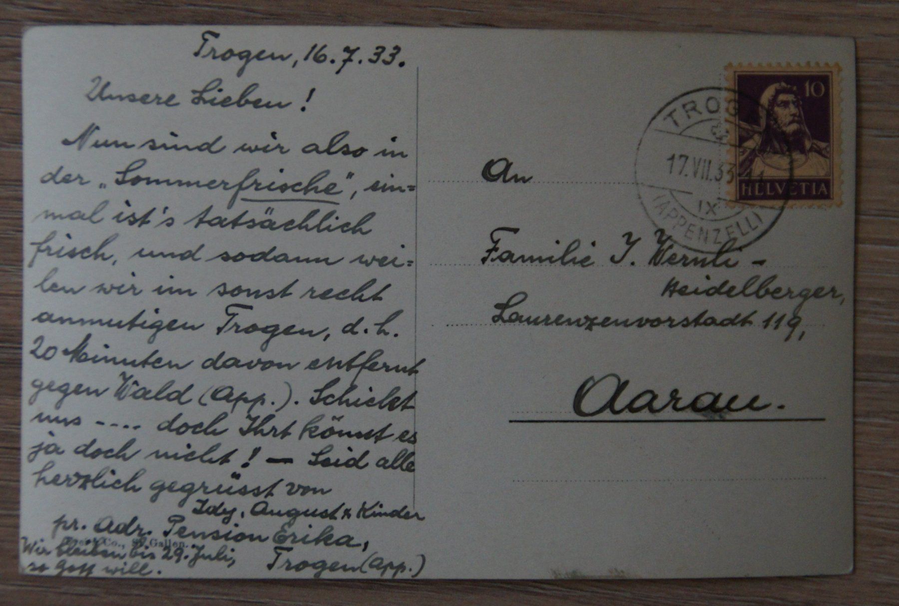 Cartoline postali: Trogen, 1933 – Usato da St. Margrethen SG venduto da maege07 1