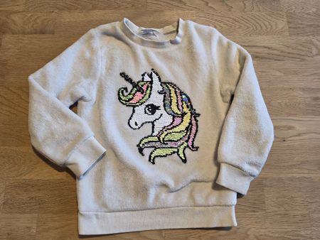 warmer Pullover 104 weiss Einhorn Pailletten Plüsch H&M