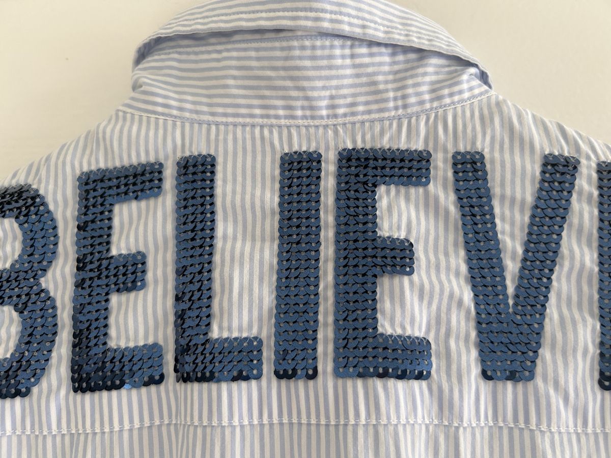 Camicette: Lightweight cotton white blue striped shirt with sequins – Nuovo (secondo la descrizione) da Biel/Bienne venduto da zit_v5yc 1