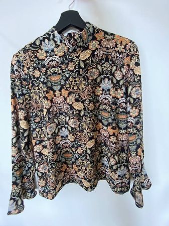 Bluse mit Blumenmuster, hoher Kragen, XS/S, 34/36