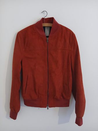 Orciani Leather Velour Red Bomber Jacket IT 44