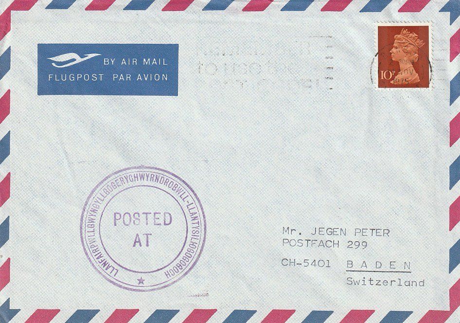 Tous les timbres: Flugpostbrief mit Stempel: Längster Name eines Postamtes,rar – D'occasion à Zürich par 1BJM5