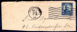 BELEG USA 5 CENT GEST. ALLENTDWN DEC 7 1923 NACH BERLIN