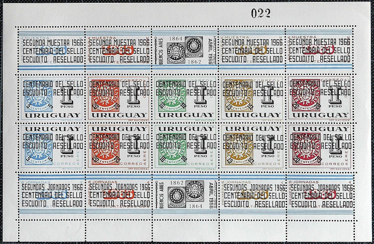 Alle Briefmarken: URUGUAY 1966: Bogen «Centenario del sello», ** – Gebraucht aus Le Locle von
