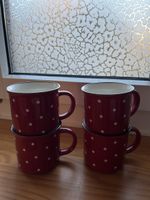4er Set Vintage  Tassen Rot mit Punkten, Top Zustand