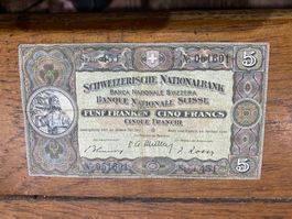 Billet suisse 5fr banknoten 26.01 1949
