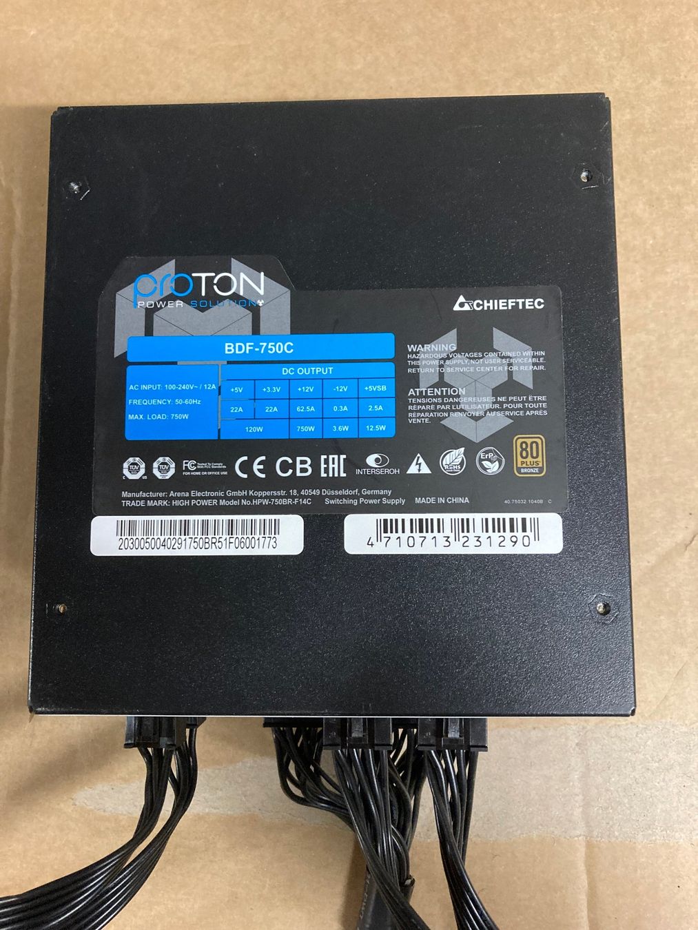Chieftec Componenti elettronici: Chieftec Proton BDF-750C Netzteil 750 Watt – Usato da Wettingen venduto da Schabernack_sam