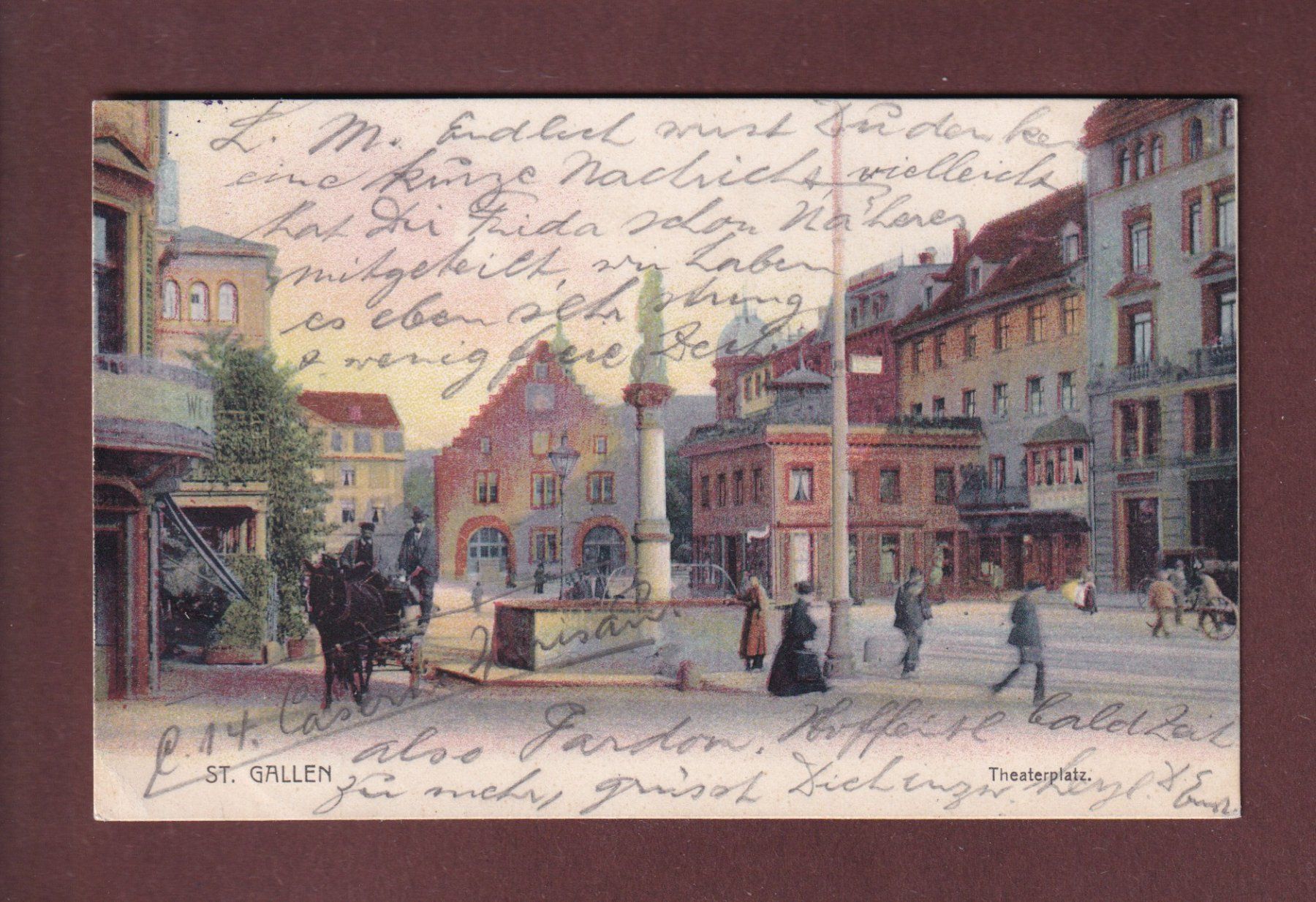 Cartoline postali: ST. GALLEN - Theaterplatz - 1904 – Usato da Pully venduto da nicecards