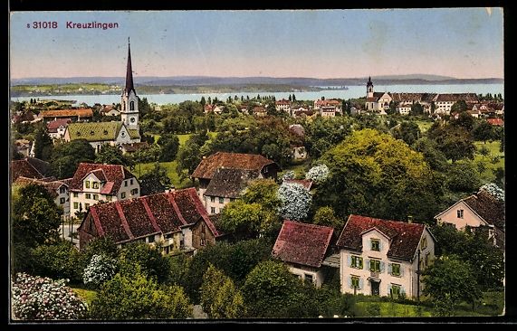 Cartoline postali: AK Kreuzlingen, Ortsansicht mit Seeblick – Usato da Berlin venduto da bartko-reher