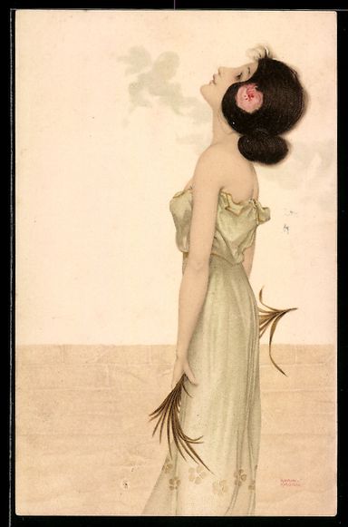 Cartoline postali: Raphael Kirchner: Junge Frau mit hellgr – Usato da Berlin venduto da bartko-reher
