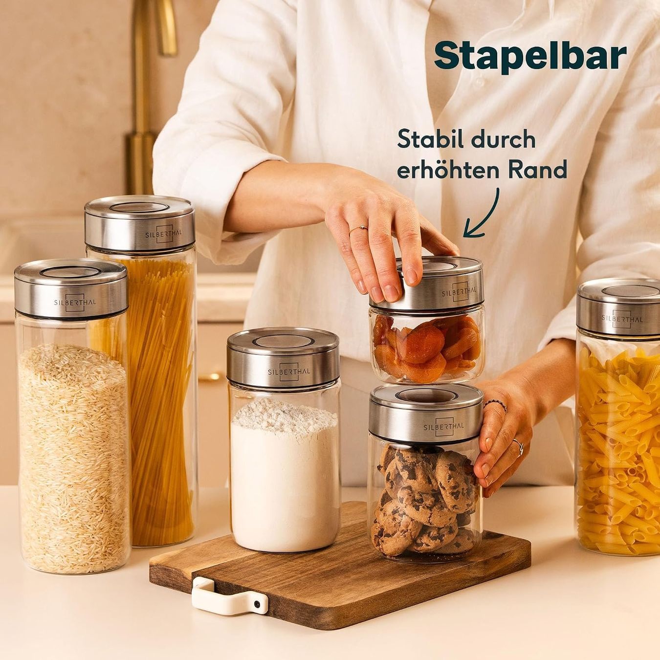 Bicchieri: Vorratsgläser 4er Set Mix mit Klickdeckel stapelbar – Nuovo e nell'imballaggio originale da Schaffhausen venduto da Helvetiqo 1
