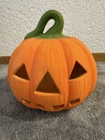 Grosser Halloween Kürbis Lampe Keramik, orange, Deko, Herbst