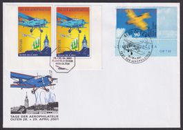2 verschiedene Flugspende Vignetten, Postflug OLTEN, 2001