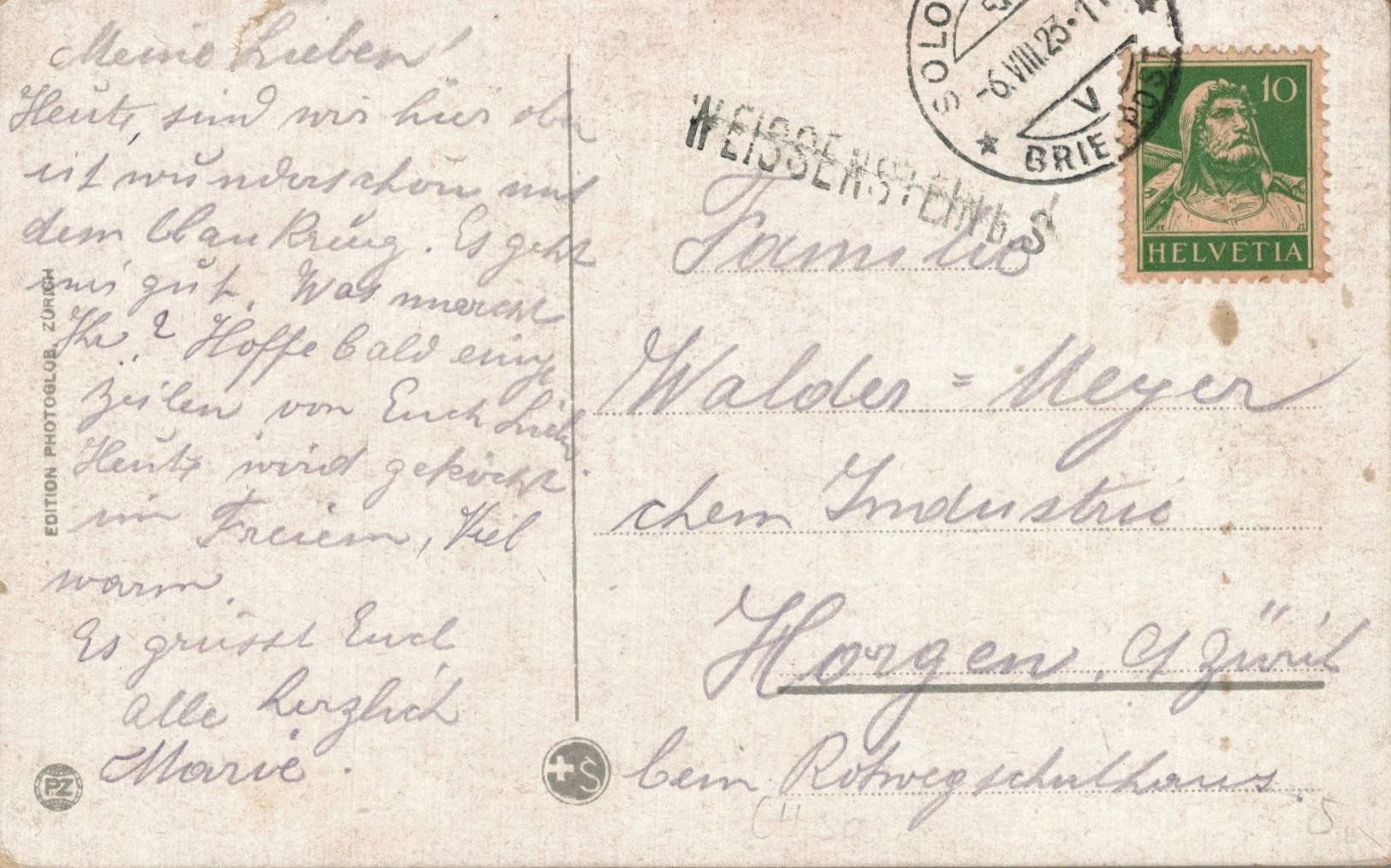Cartoline postali: Solothurn, Weissenstein: Stabstempel 1923 – Usato da Luzern venduto da Kartenansicht 1
