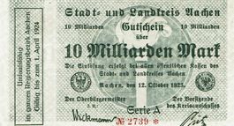 Aachen 10 Mrd.Mark Serie A SN rot 12.10.1923 VZ-VZ+