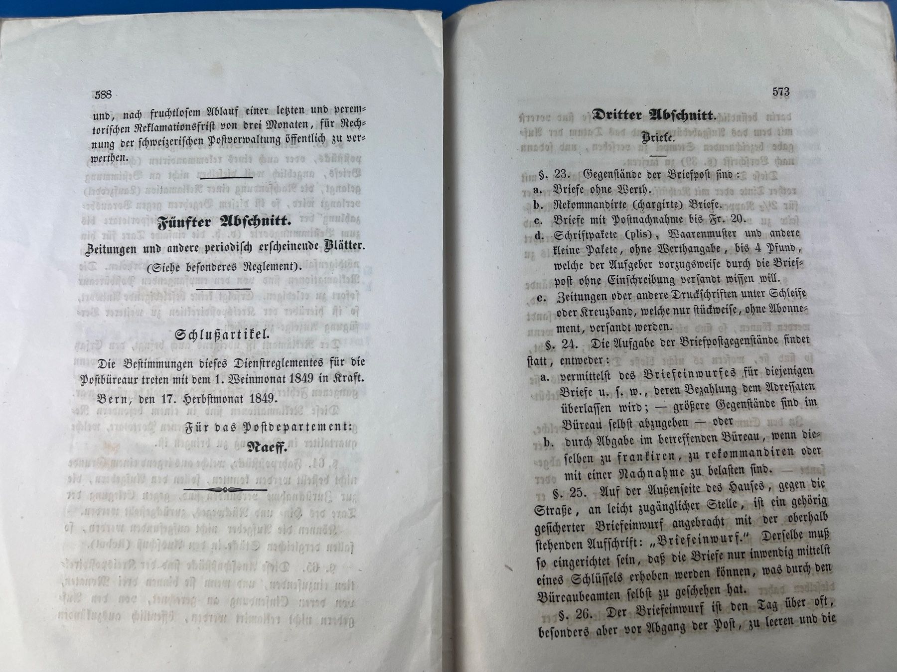 Documenti: Schweizerisches Bundesblatt 1849 mit Versandb. Weber Glarus – Usato da Unterengstringen venduto da Gustav03 5