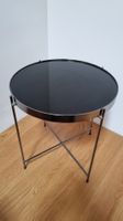 Schicker, runder Beistelltisch mit Glasplatte, schwarz