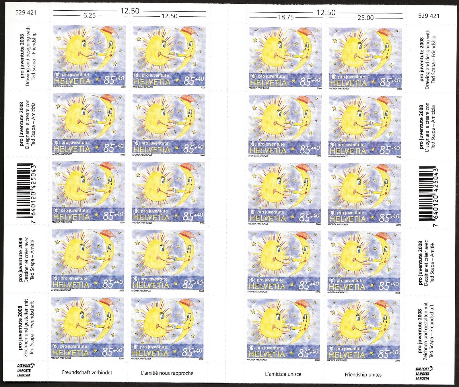 Alle Briefmarken: PJ 2008 Zierbogen mit Zwischensteg Serie ** SBK 2'000.- – Neu und originalverpackt aus Zürich von Alain-Phila 1