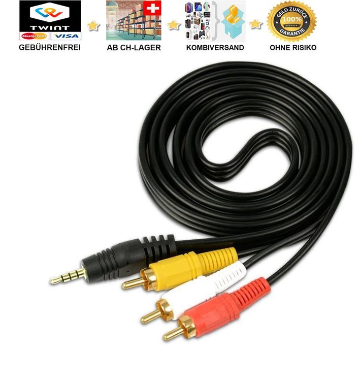 TV AV Kabel 3,5mm Klinke-3 x Cinch RCA (Neu und originalverpackt) in ...
