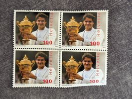 Briefmarken Roger Federer Tennis Wimbledon 4er Block.