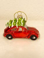 Christbaumschmuck Auto mit Tanne rot VW Käfer