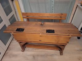 Antike Schulbank Doppelsitzer Holz Vintage Retro Nostalgie
