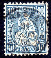 SITZENDE HELVETIA 10 FRANCO GEST. BASEL WEISSES PAPIER -NE10