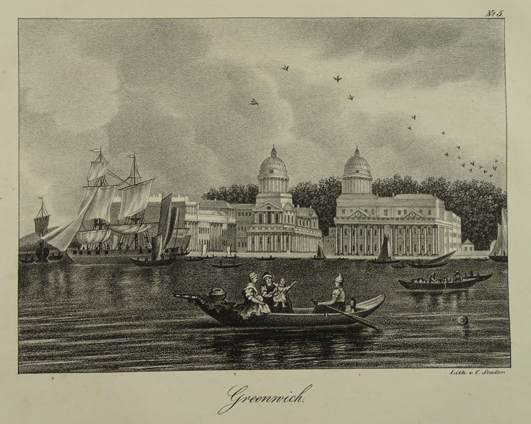 Stiche: GREENWICH, ENGLAND, LITHOGRAPHIE 1836 – Gebraucht aus Grüningen von Kartensammler