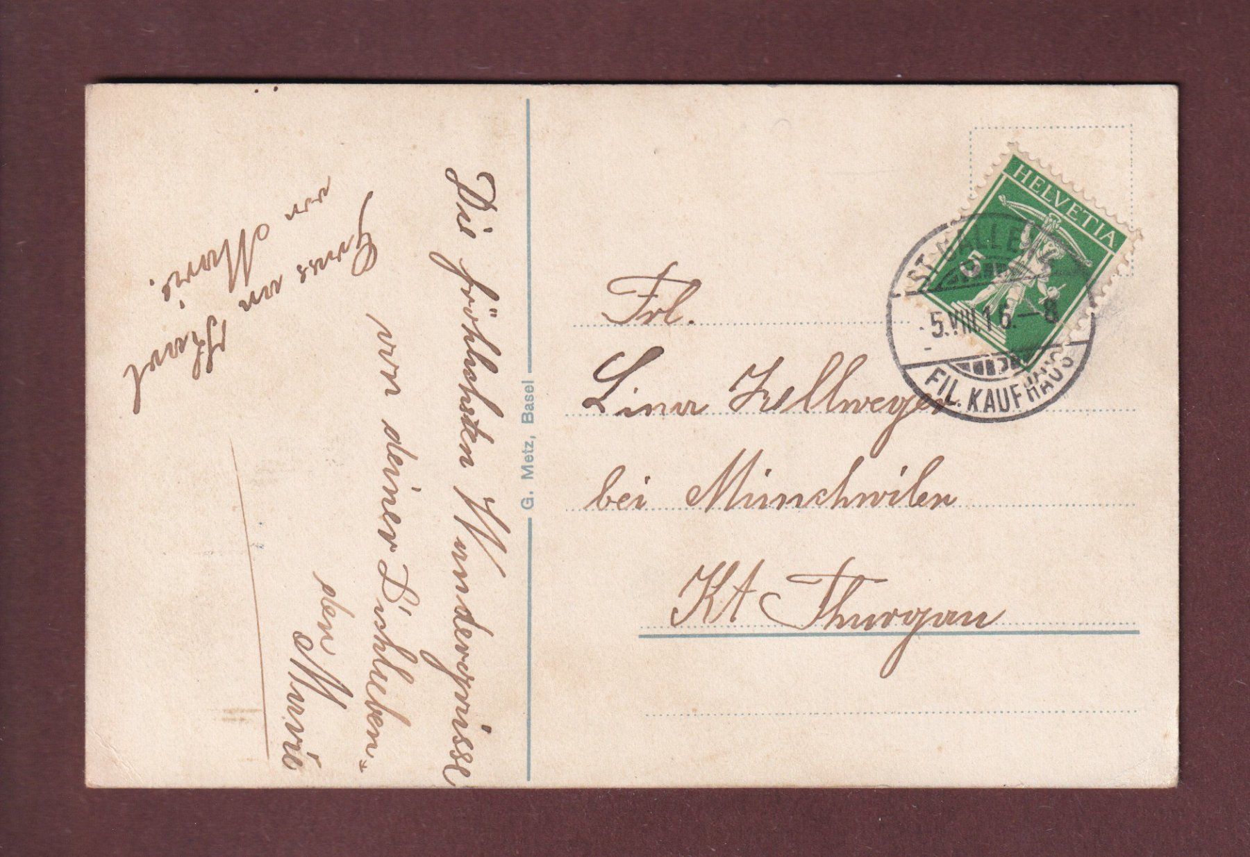 Cartoline postali: ST. GALLEN - Bürgerheim - 1916 // Eckbug // – Usato da Pully venduto da nicecards 1