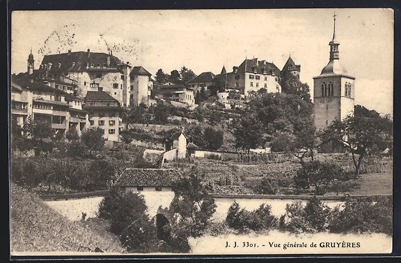 Cartoline postali: AK Gruyères, Vue générale, 1922 – Usato da Berlin venduto da bartko-reher