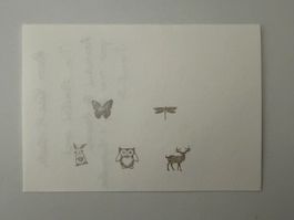 Set of 5 Rubber Stamps: butterfly rabbit owl deer dragonfly