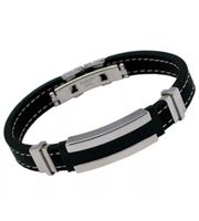 HERRENARMBAND EDELSTAHL KAUTSCHUK ARMBAND LEDEROPTIK