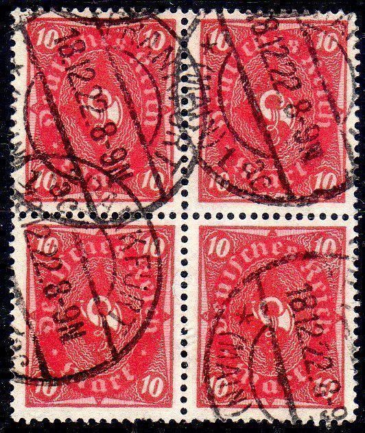 Tutti i francobolli: 1921/22 4ERBLOCK 10 MARK GESTEMPELT – Usato da Losone venduto da EM2019