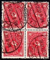 1921/22 4ERBLOCK 10 MARK GESTEMPELT