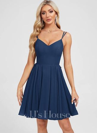 A-Linien Kleid V-Ausschnitt Kurz Chiffon