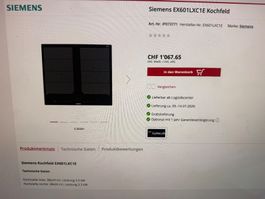 Neues Siemens Glaskeramik Ex601LXC1E  50cm x56cm nur 539,-